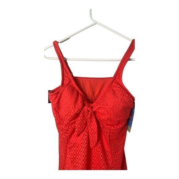 Swim Solutions Coral Crochet Bow‎ Front Tummy Control Swimdress NWT Sz 12 - Picture 3 of 7